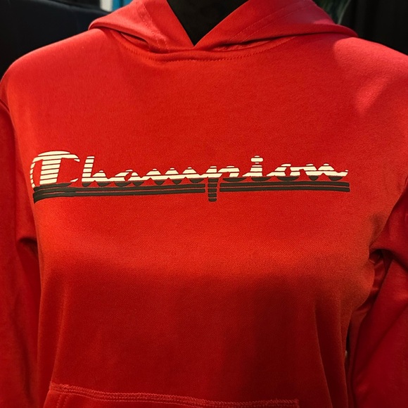Champion Red Hoodie with Script Chest Logo - Picture 6 of 6